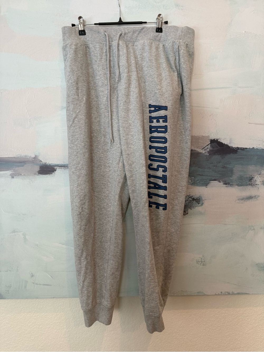 Aeropostale Light Gray Sweatpants with Navy Vertical Logo